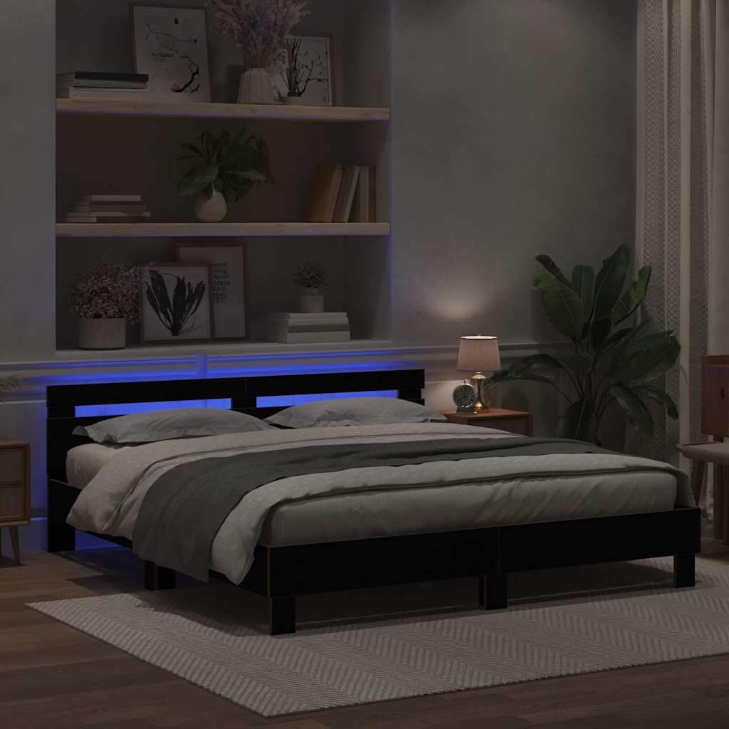 Sengestamme med LED Svart Eik 200 x 200 cm Konstruert tre