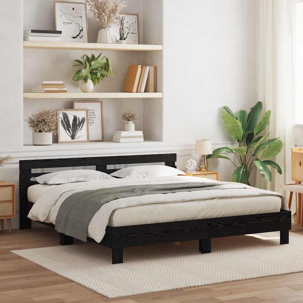 Sengestamme med LED Svart Eik 200 x 200 cm Konstruert tre