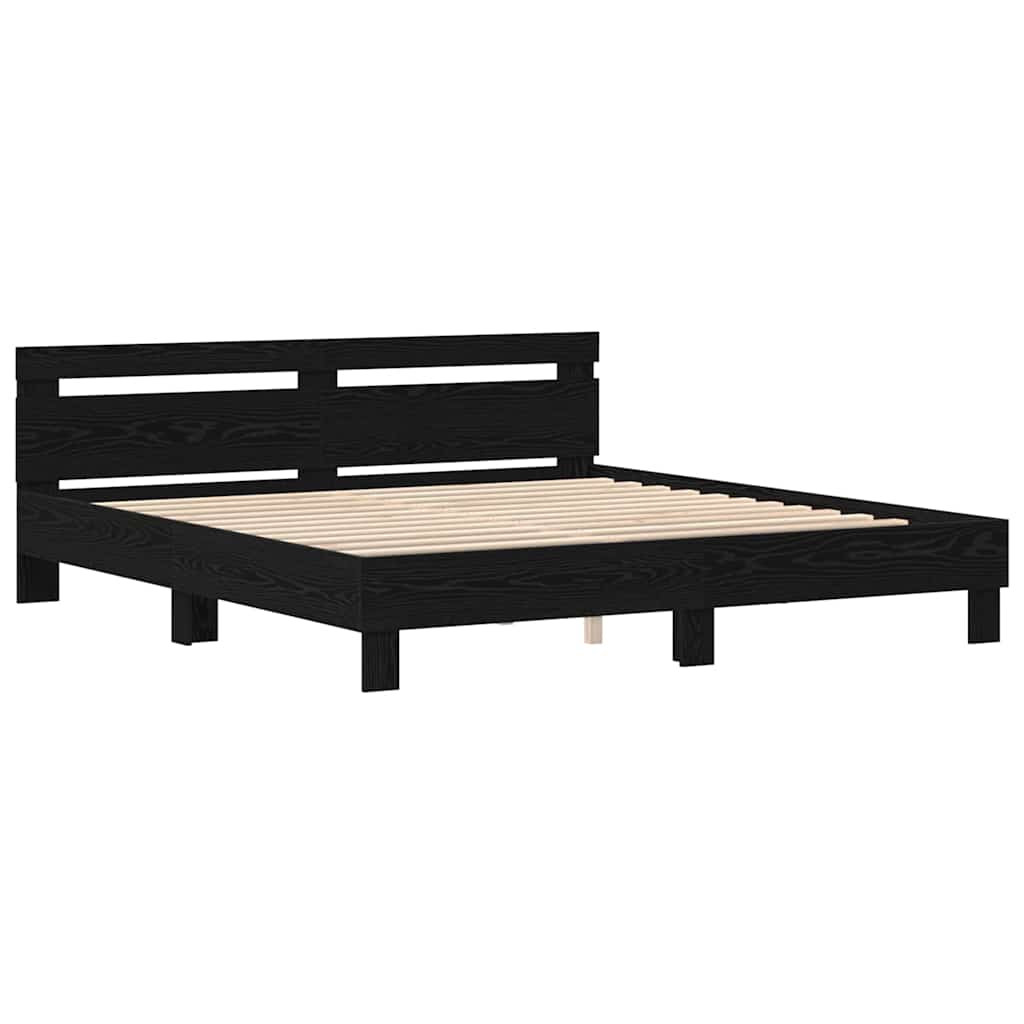 Sengestamme med LED Svart Eik 200 x 200 cm Konstruert tre