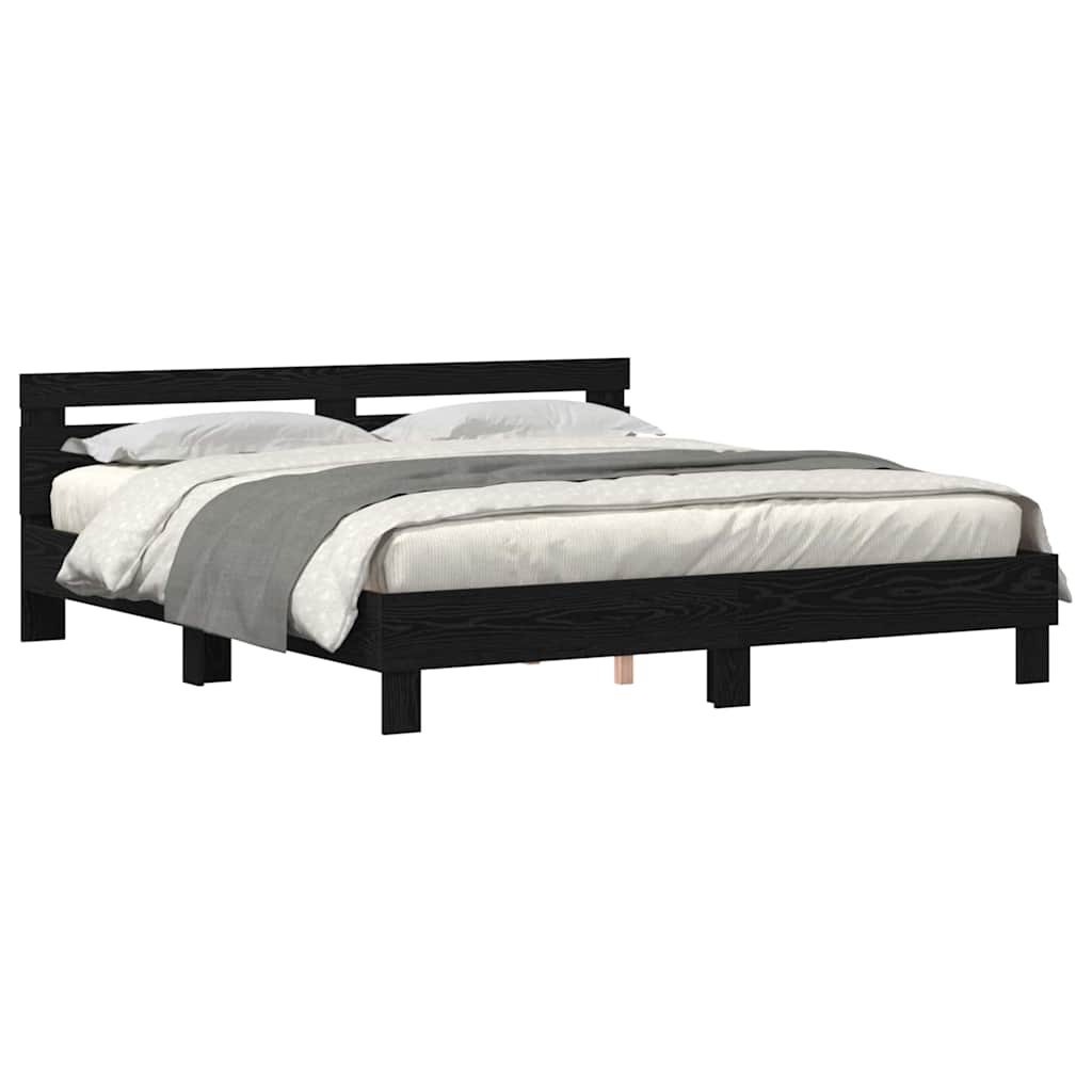 Sengestamme med LED Svart Eik 200 x 200 cm Konstruert tre