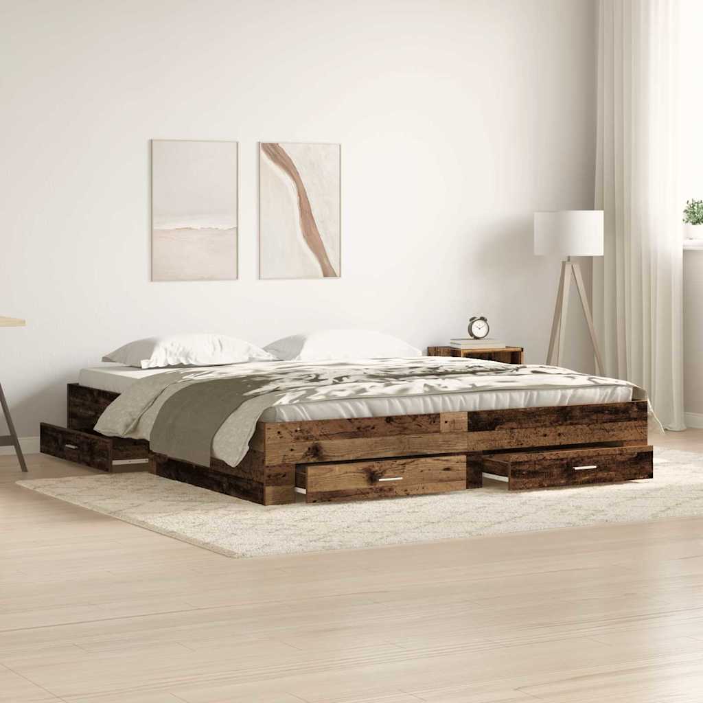 Sengestamme med skuff Gamle tre 180 x 200 cm Konstruert tre