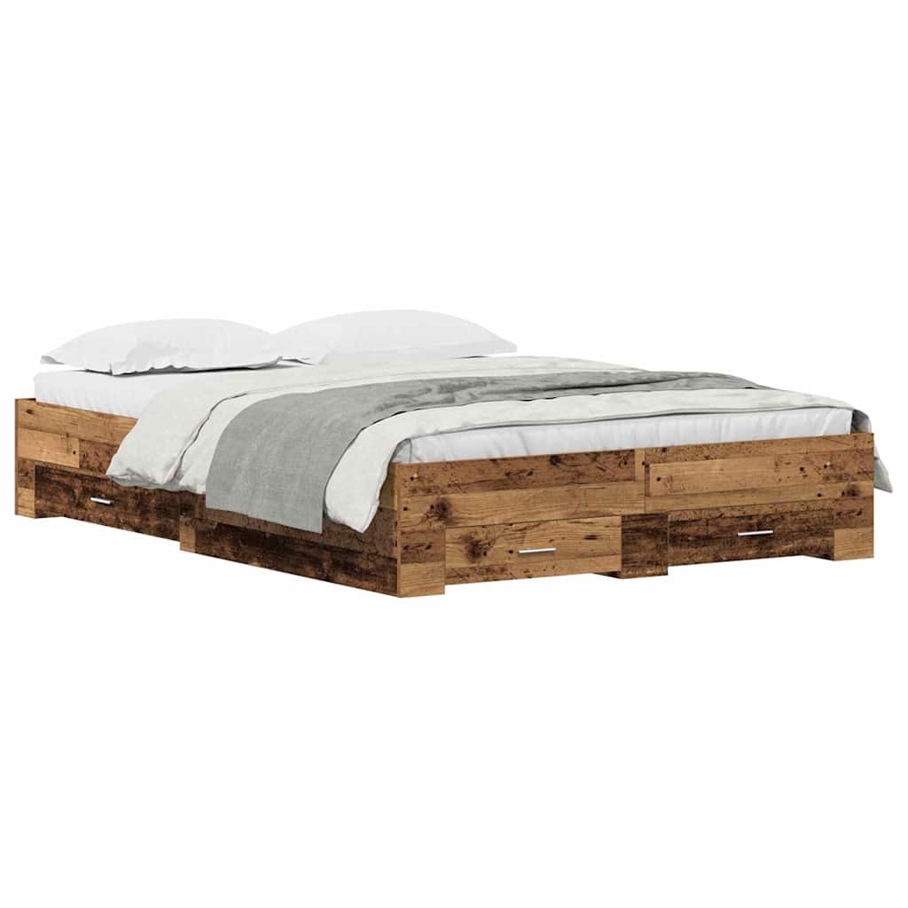 Sengestamme med skuff Gamle tre 135 x 190 cm Konstruert tre vidaXL