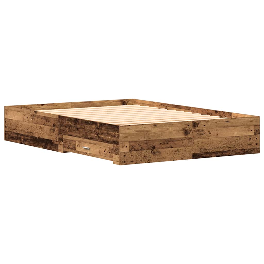 Sengestamme med skuff Gamle tre 135 x 190 cm Konstruert tre vidaXL