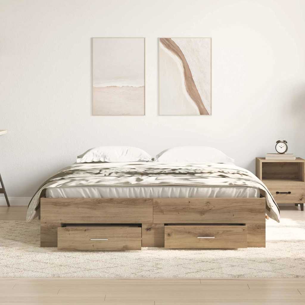 Sengestamme med skuff Artisan Eik 135 x 190 cm Konstruert tre vidaXL