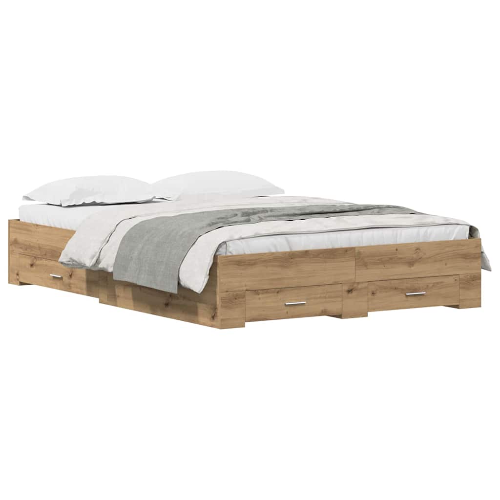 Sengestamme med skuff Artisan Eik 135 x 190 cm Konstruert tre vidaXL