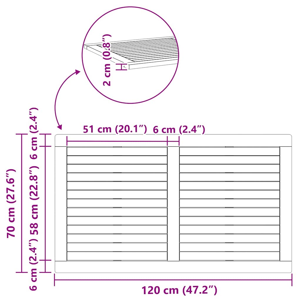 Bordplate Olje naturlig 120 x 70 x 2 cm Solid akasietre