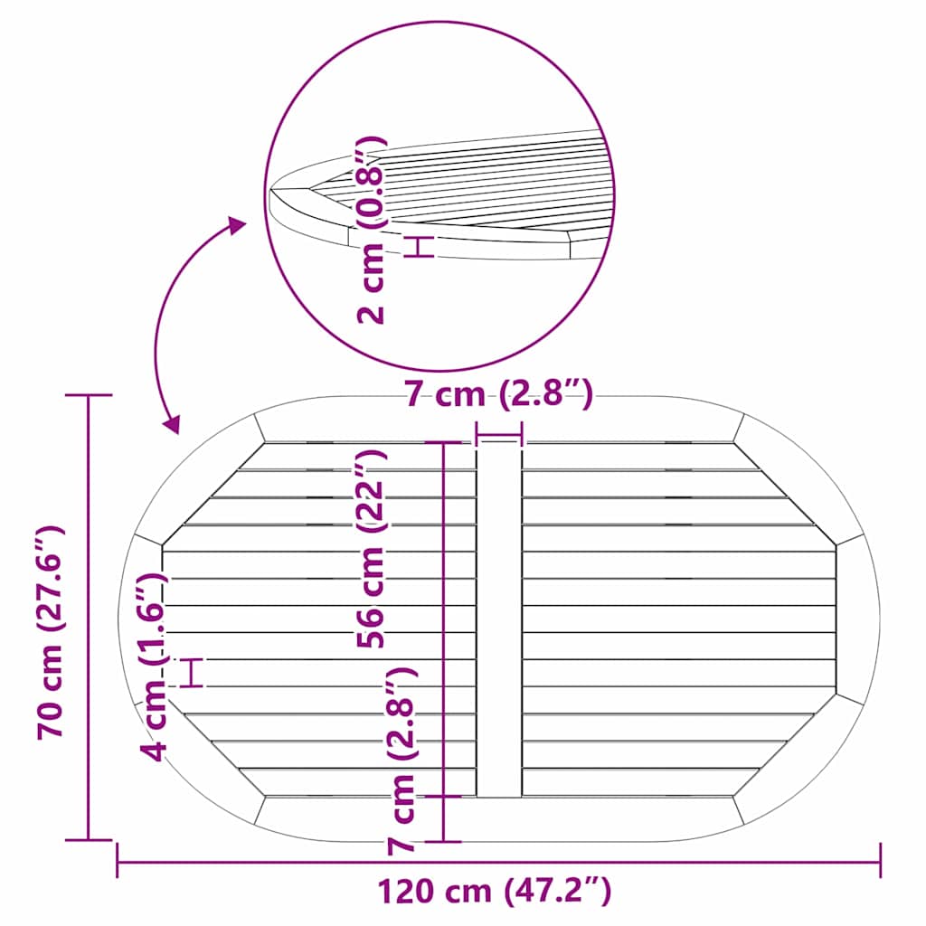 Bordplate Olje naturlig 120 x 70 x 2 cm Solid akasietre