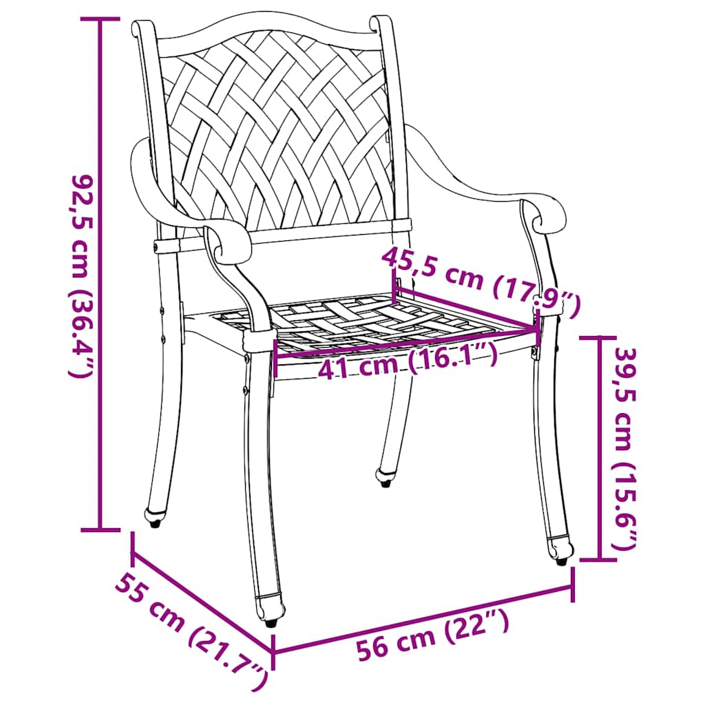 Hage Stol 2 pcs Svart 56 x 55 x 92.5cm Aluminium vidaXL