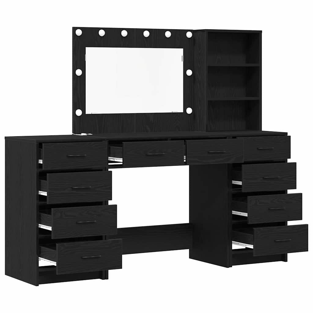 Sminkebord med speillys 3 pcs Svart Eik Konstruert tre