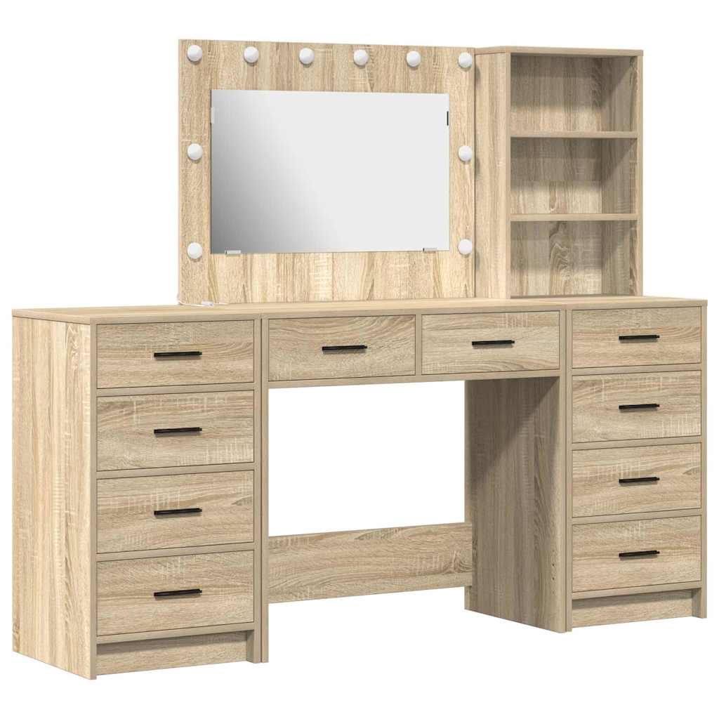 Sminkebord med speillys 3 pcs Sonoma eik Konstruert tre