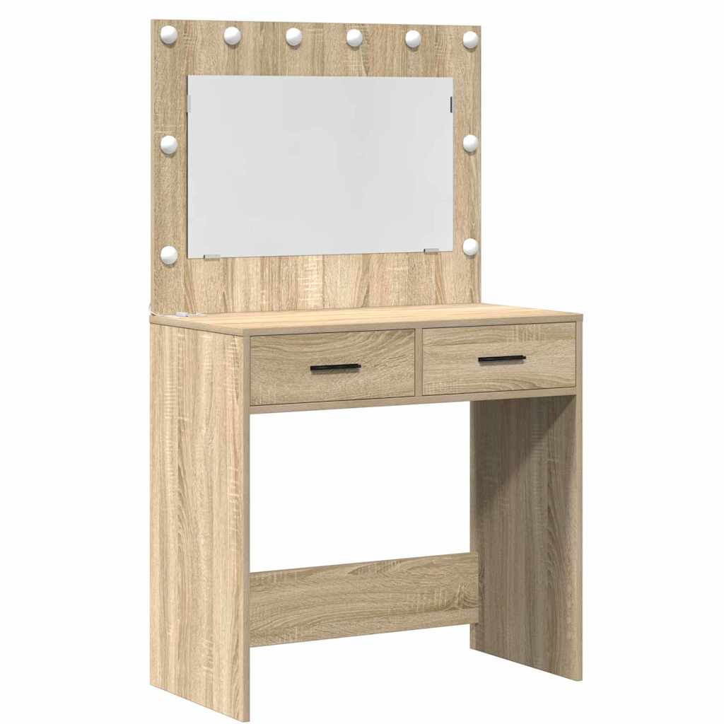 Sminkebord med speillys 3 pcs Sonoma eik Konstruert tre