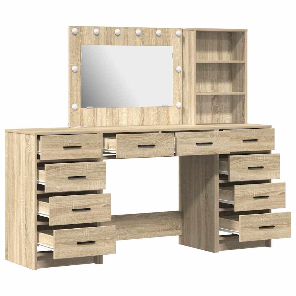 Sminkebord med speillys 3 pcs Sonoma eik Konstruert tre