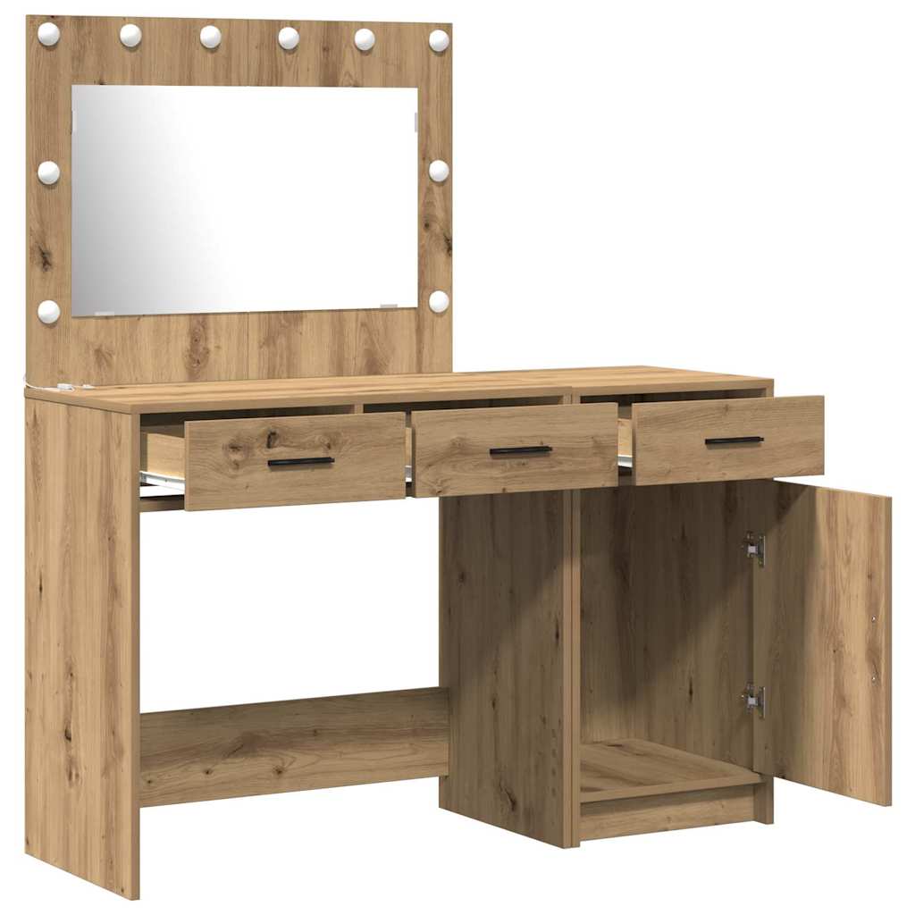 Sminkebord med speillys med skuff 2 pcs Brun Konstruert tre