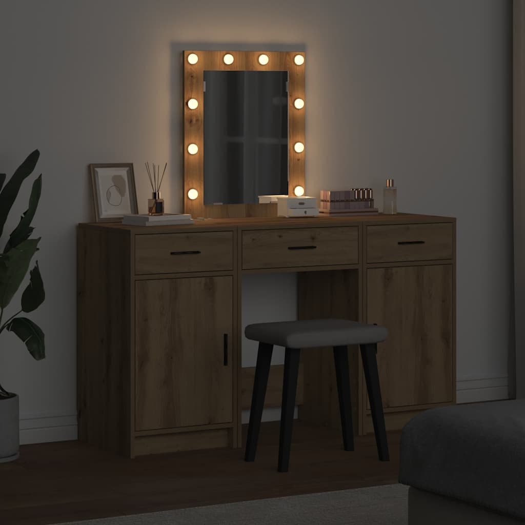Sminkebord med speillys Brun 50 x 41 x 135 cm Konstruert tre