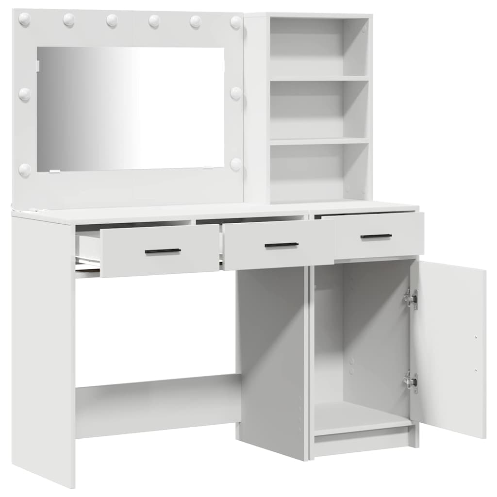 Sminkebord med speillys med skuff 2 pcs Hvit Konstruert tre