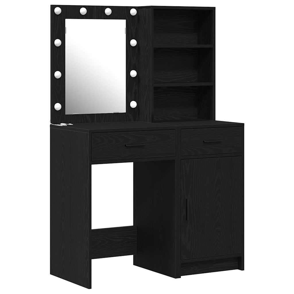 Dressingbordsett med LED med dør 2 pcs Svart Eik Konstruert tre