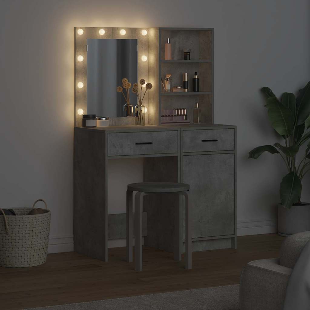 Dressingbordsett med LED med dør 2 pcs Betonggrå Konstruert tre