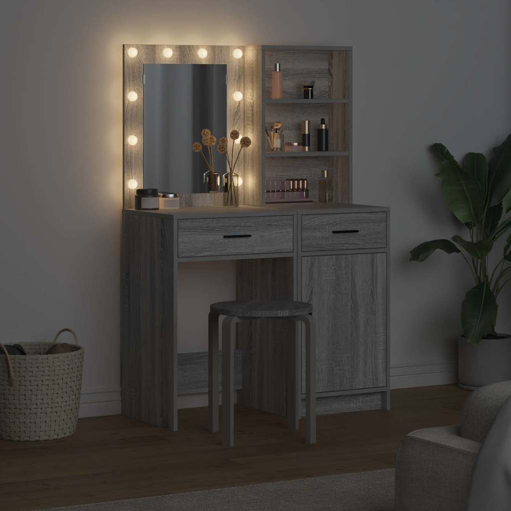 Dressingbordsett med LED 2 pcs Grå Sonoma Konstruert tre