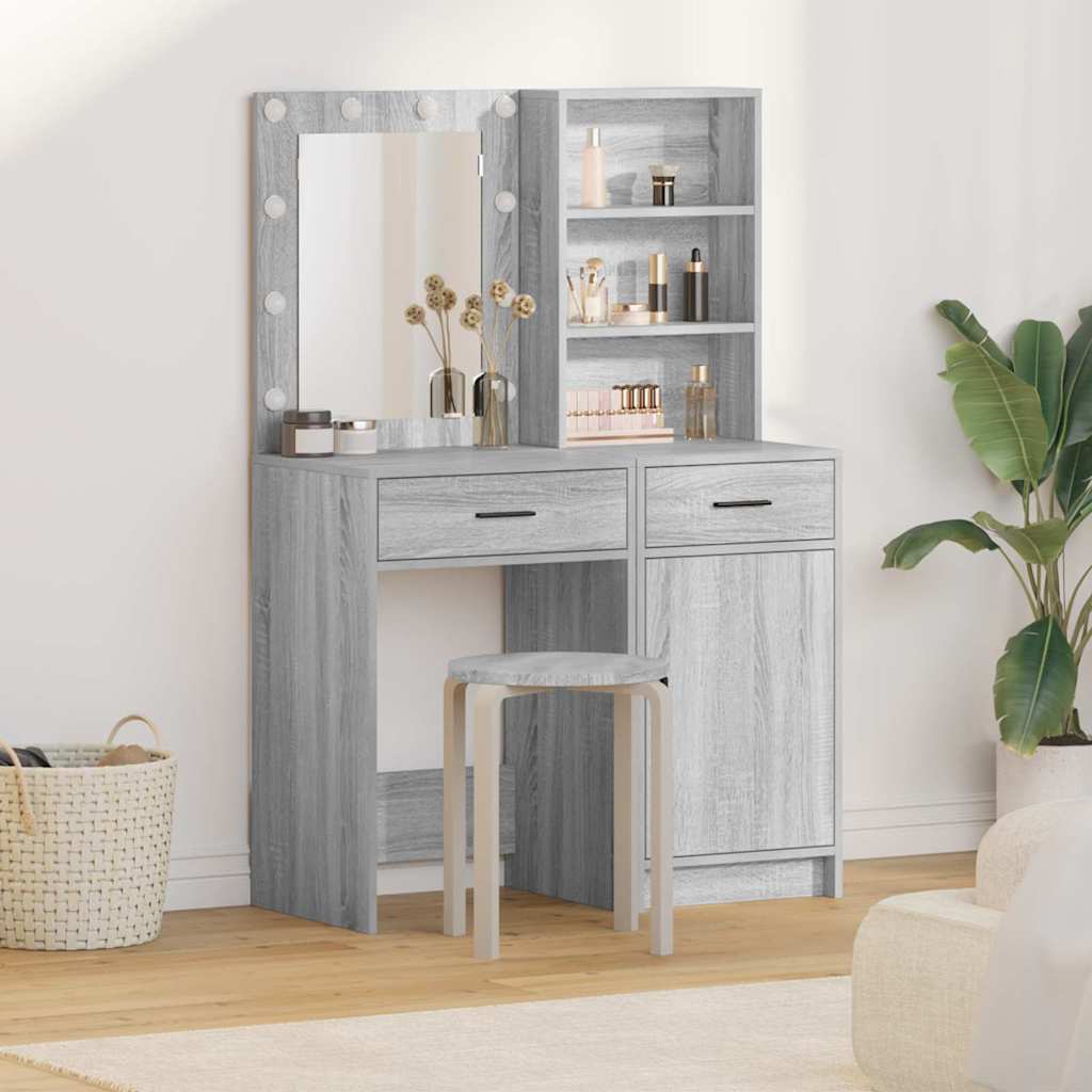 Dressingbordsett med LED 2 pcs Grå Sonoma Konstruert tre