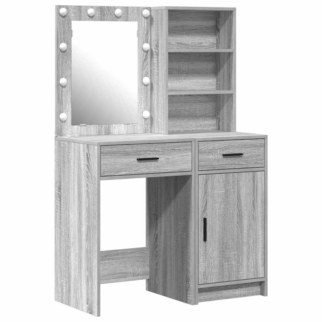 Dressingbordsett med LED 2 pcs Grå Sonoma Konstruert tre