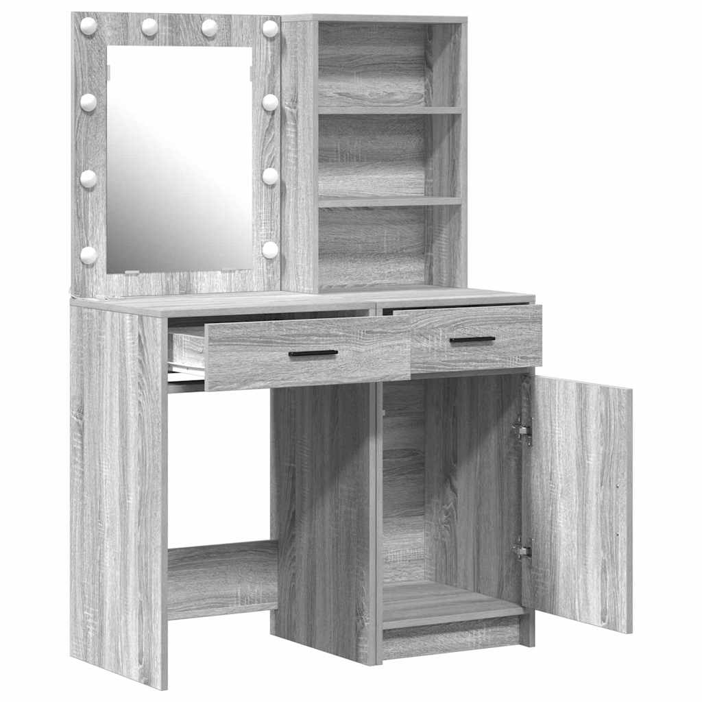Dressingbordsett med LED 2 pcs Grå Sonoma Konstruert tre