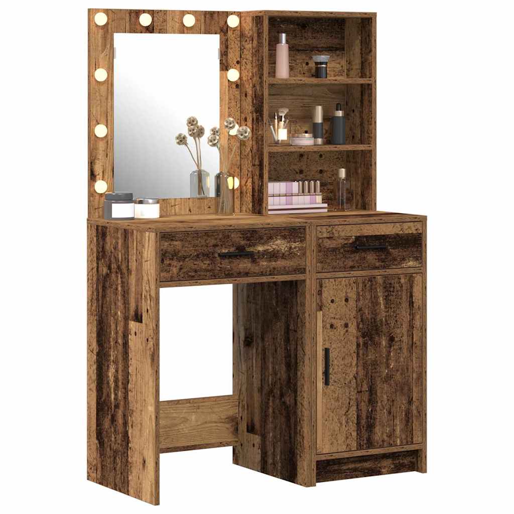 Dressingbordsett med LED 2 pcs Gammelt tre Konstruert tre