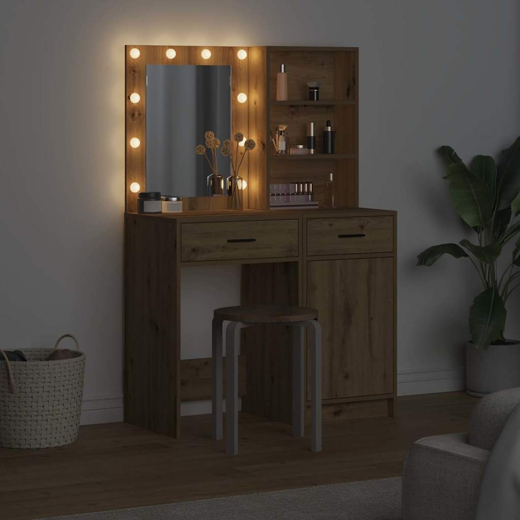Dressingbordsett med LED 2 pcs Artisan Eik Konstruert tre