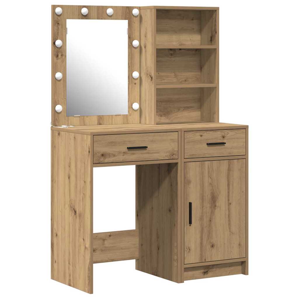 Dressingbordsett med LED 2 pcs Artisan Eik Konstruert tre