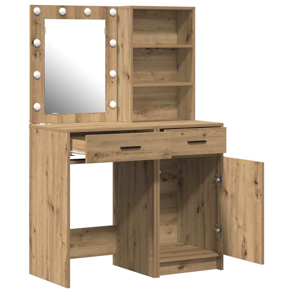 Dressingbordsett med LED 2 pcs Artisan Eik Konstruert tre