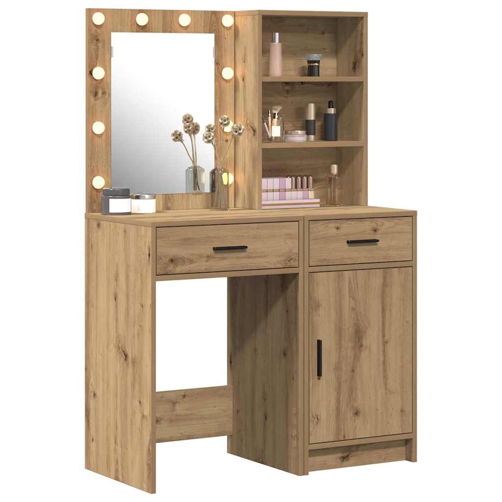 Dressingbordsett med LED 2 pcs Artisan Eik Konstruert tre