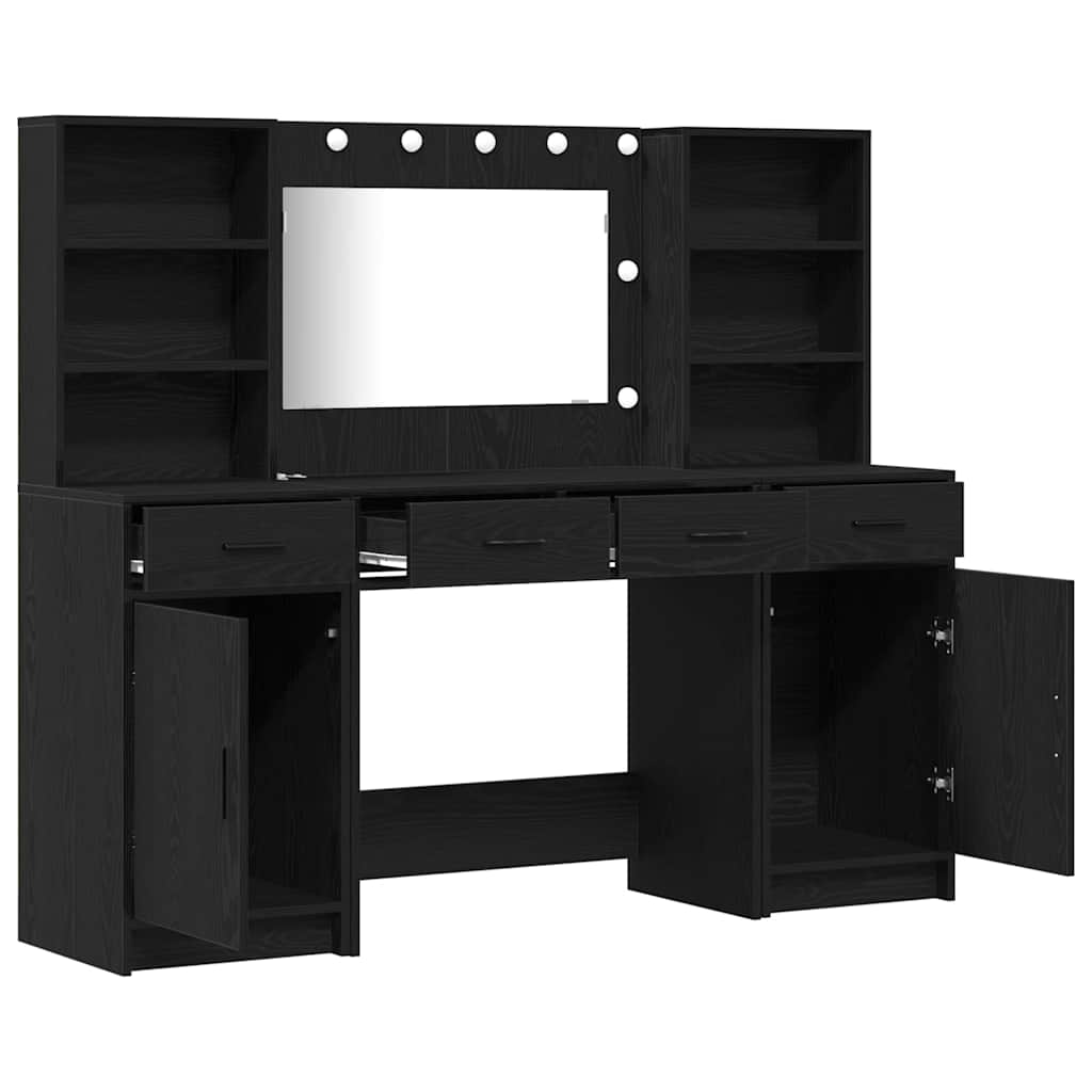 Dressingbordsett med LED med dør 3 pcs Svart Eik Konstruert tre
