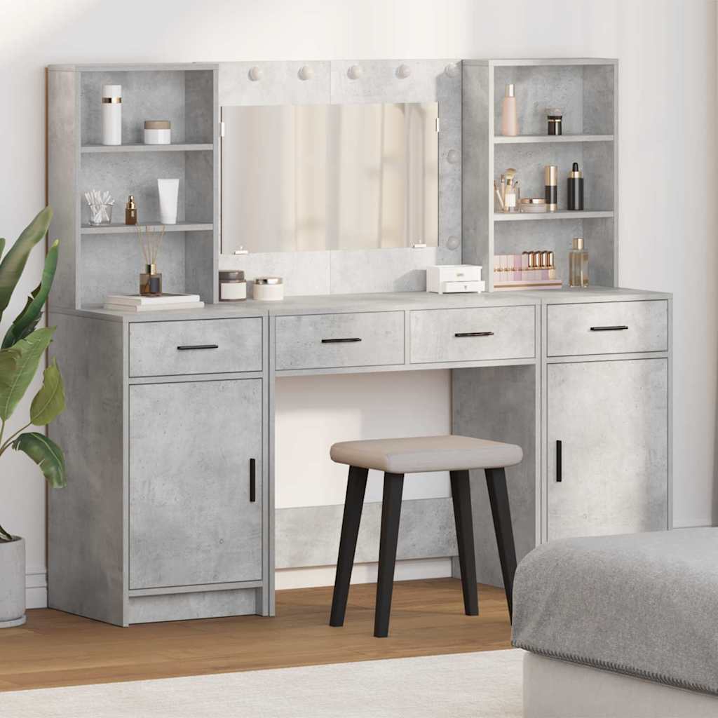 Dressingbordsett med LED med dør 3 pcs Betonggrå Konstruert tre