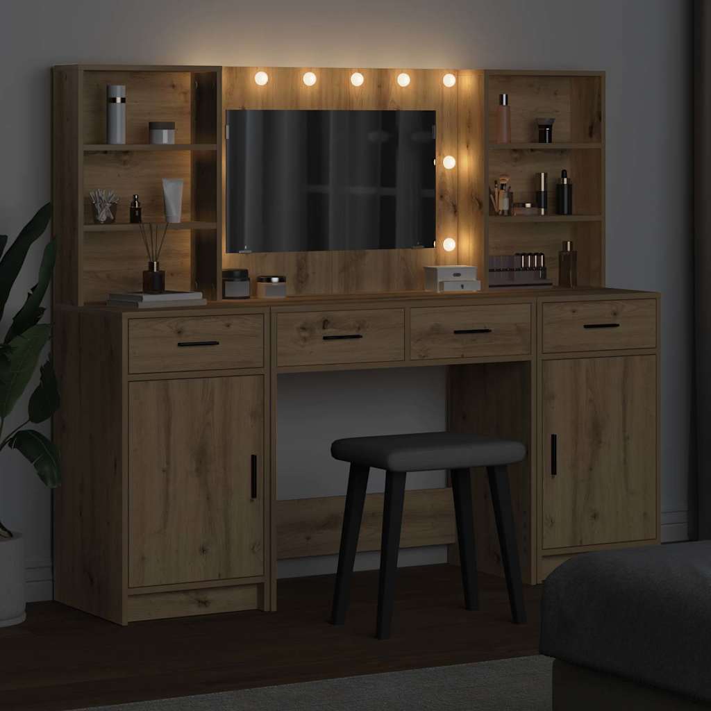 Dressingbordsett med LED 3 stk. Artisan Eik Konstruert tre