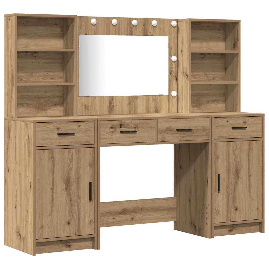 Dressingbordsett med LED 3 stk. Artisan Eik Konstruert tre