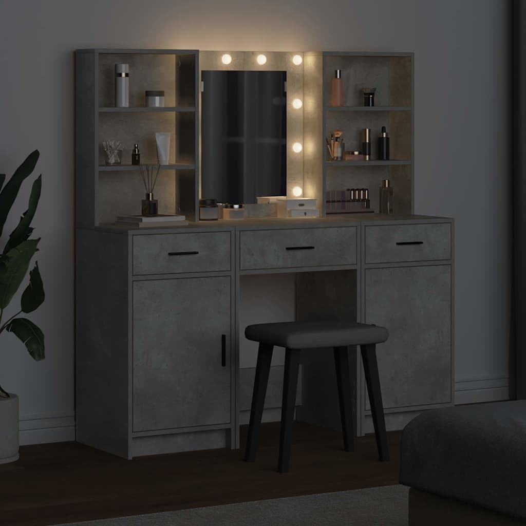 Dressingbordsett med LED med dør 3 pcs Betonggrå Konstruert tre