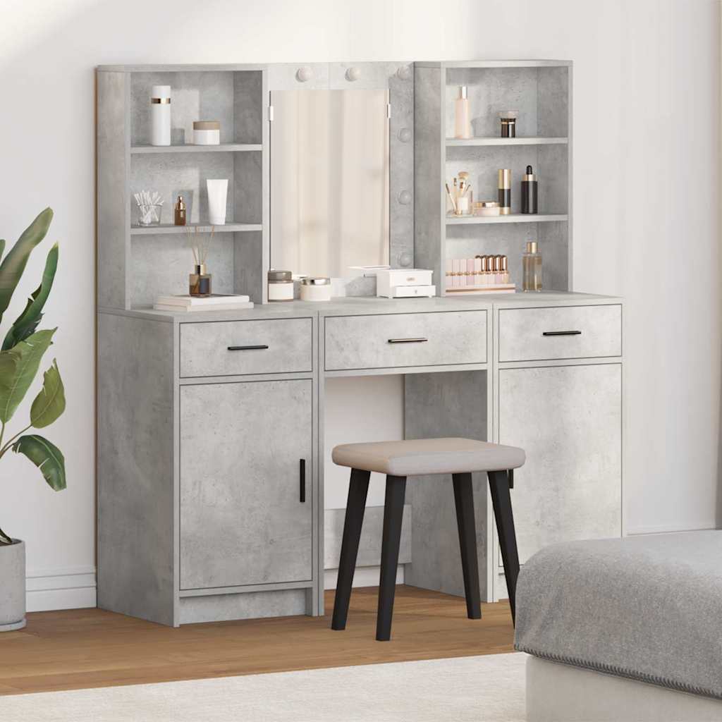 Dressingbordsett med LED med dør 3 pcs Betonggrå Konstruert tre