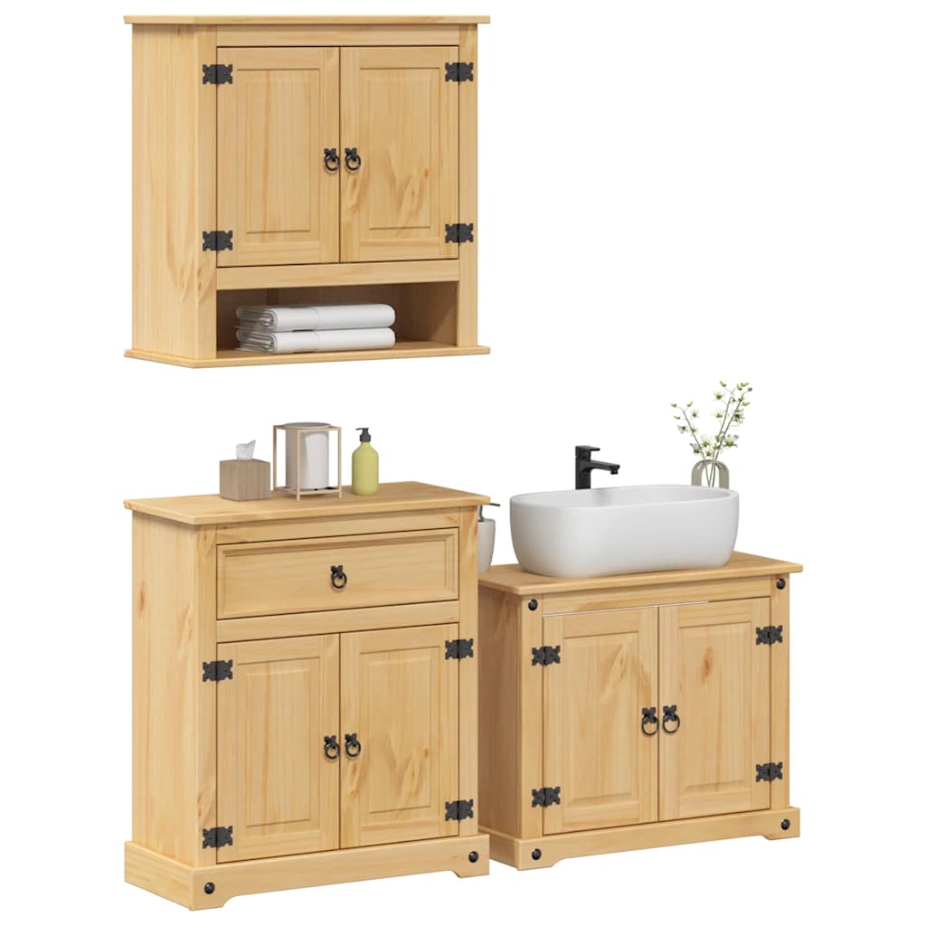 Baderomsskap 3 stk Corona heltre furu vidaXL
