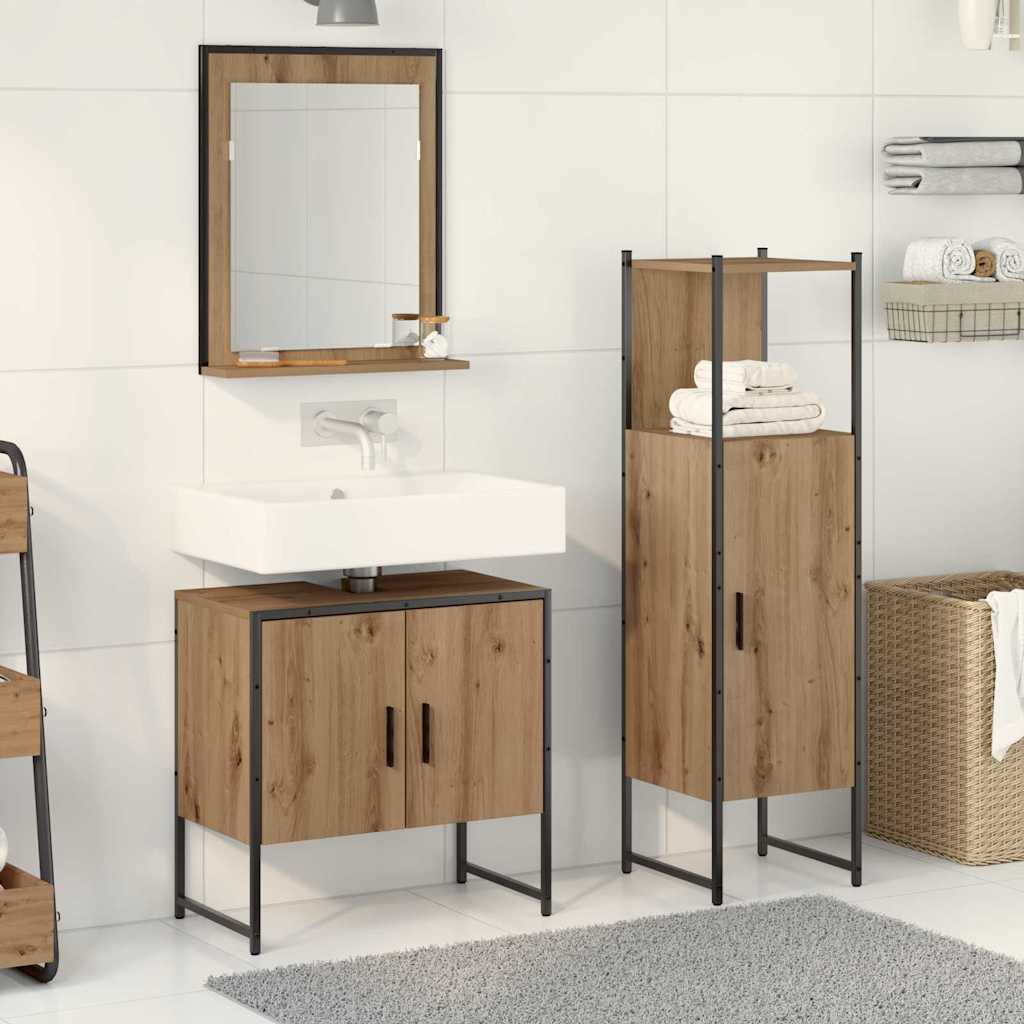 Baderomsinnredningssett med hylle 3 pcs Brun Konstruert tre