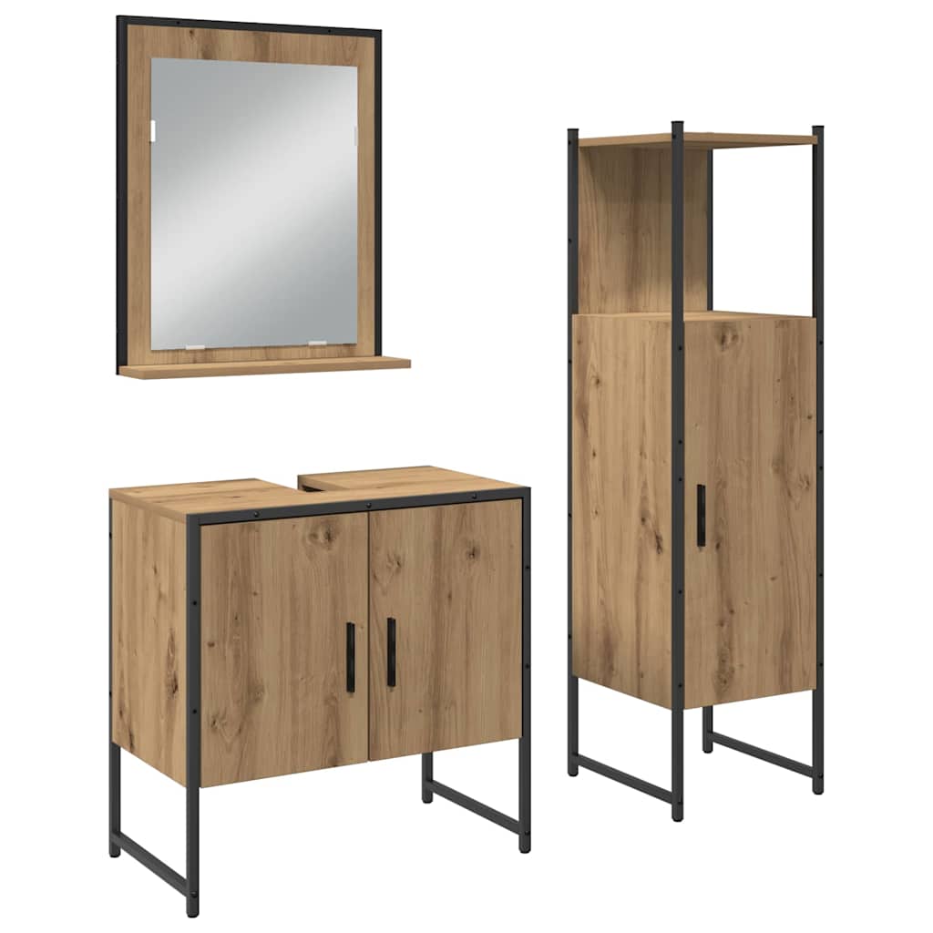Baderomsinnredningssett med hylle 3 pcs Brun Konstruert tre