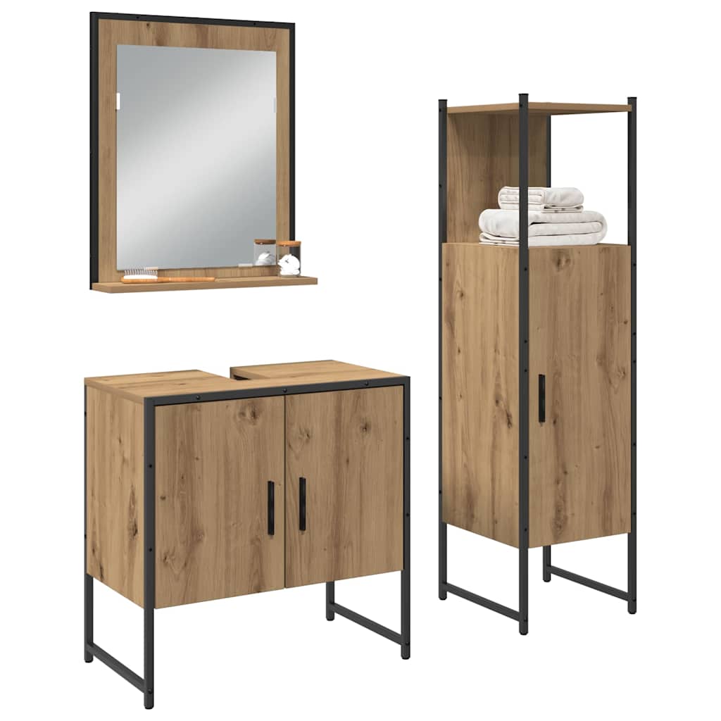 Baderomsinnredningssett med hylle 3 pcs Brun Konstruert tre