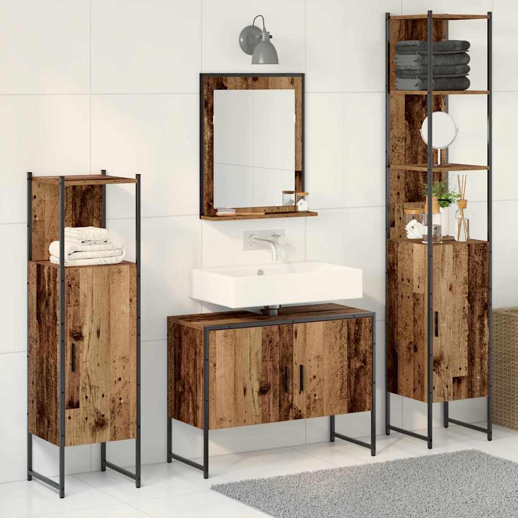 Baderomsinnredningssett med hylle 4 pcs Brun Konstruert tre