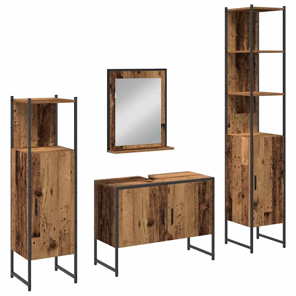 Baderomsinnredningssett med hylle 4 pcs Brun Konstruert tre