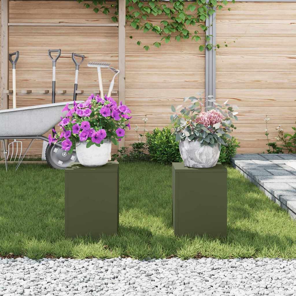 Planteholder 2 pcs Olivengrønn 24 x 24 x 35 cm Stål