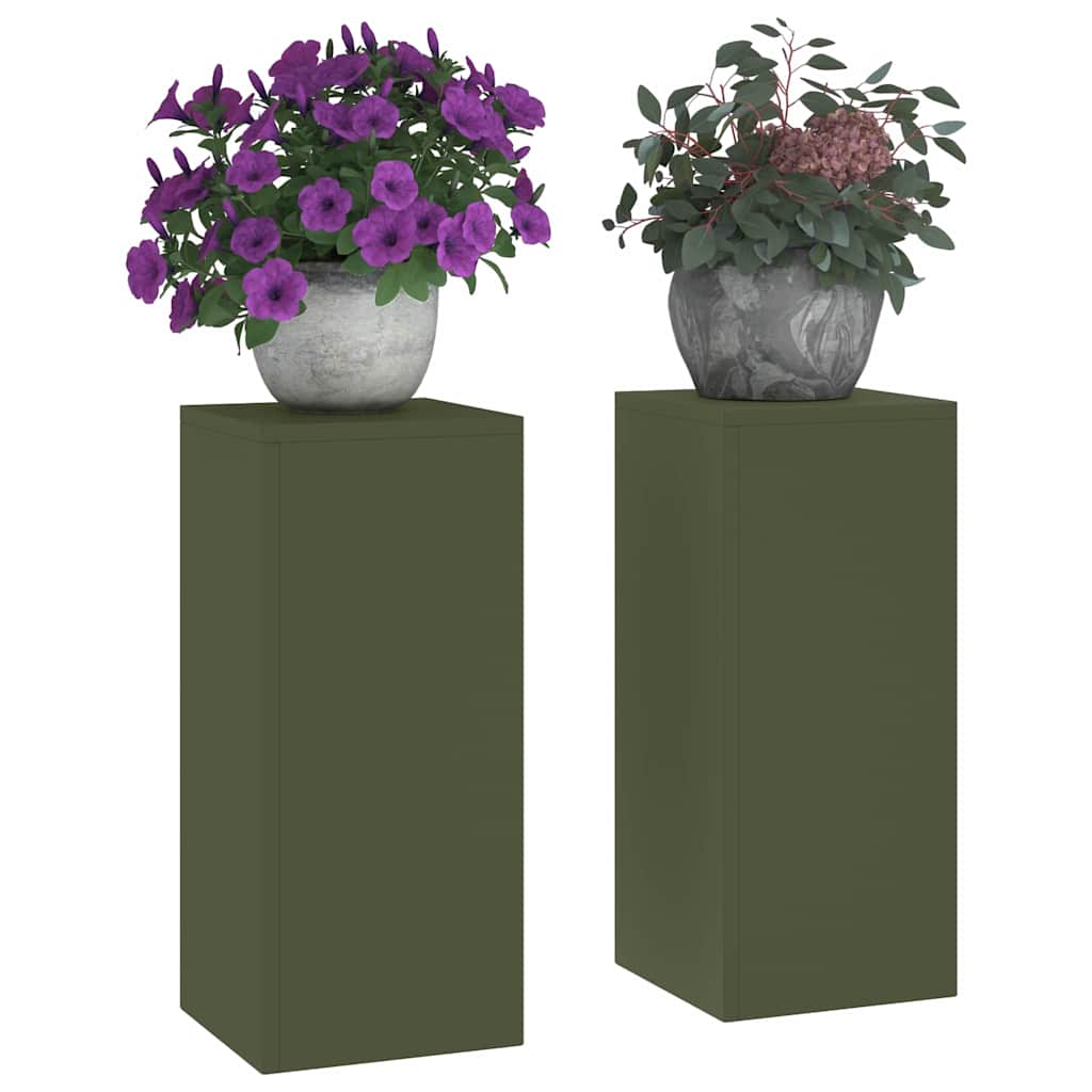 Planteholder 2 pcs Olivengrønn 24 x 24 x 55 cm Stål