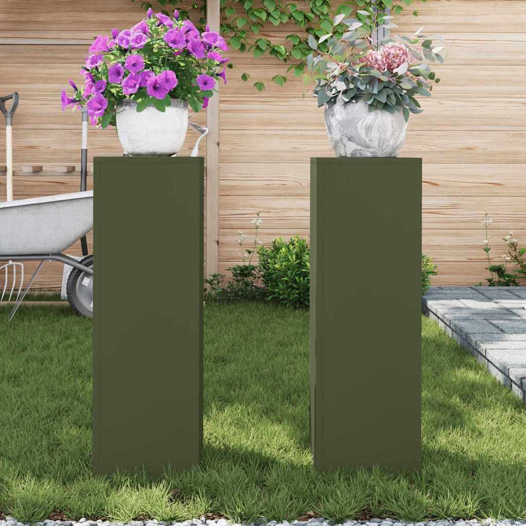 Planteholder 2 pcs Olivengrønn 24 x 24 x 75 cm Stål