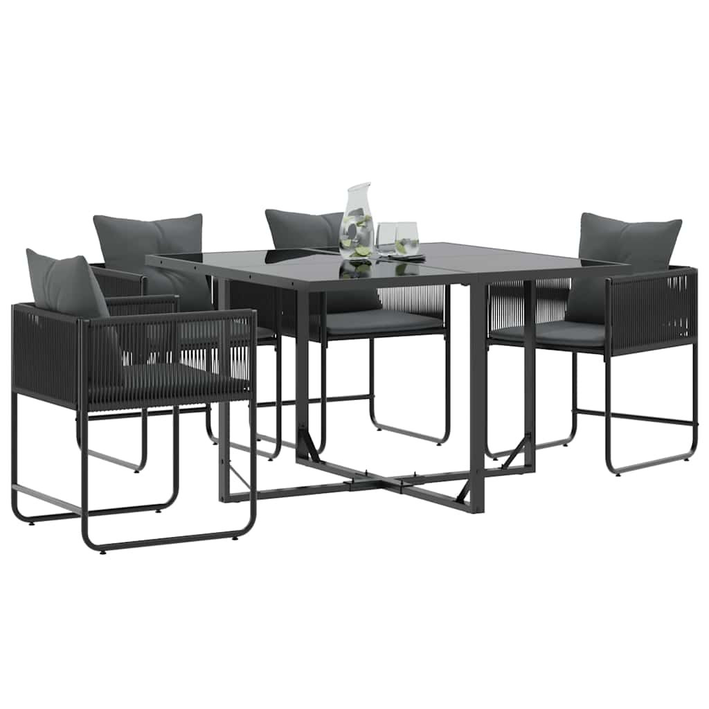 Stol med pute 4 pcs Svart og Anthracite PE Rattan