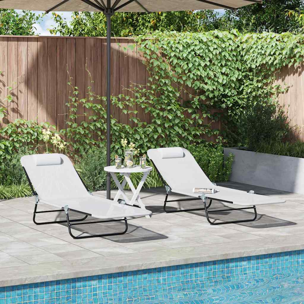 Sammenleggbar solstol 2 pcs Krem 182 x 55 x 85,5 cm Textilene