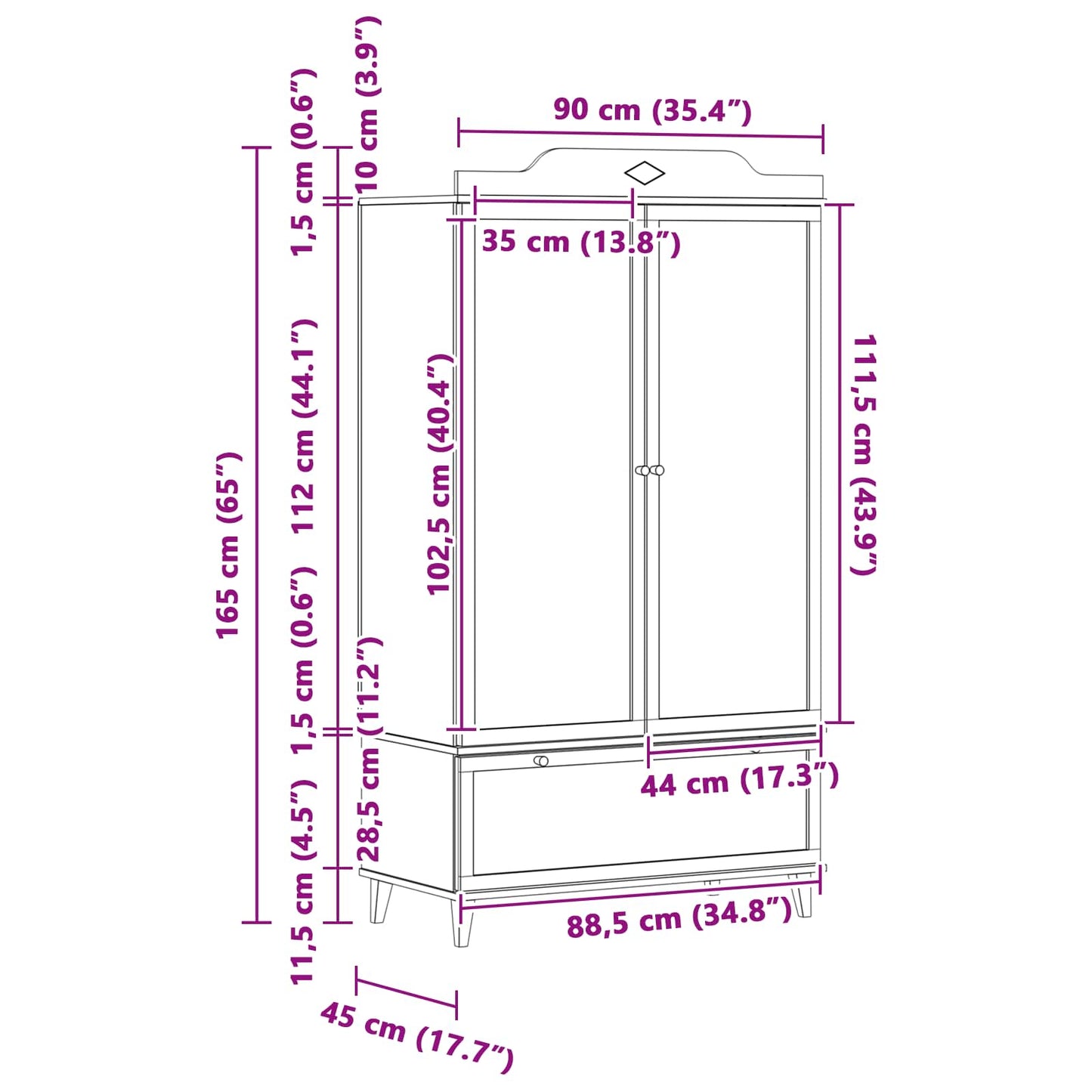 Krittstavle Garderobe med skuff ROROS Hvit 90 x 45 x 165 cm