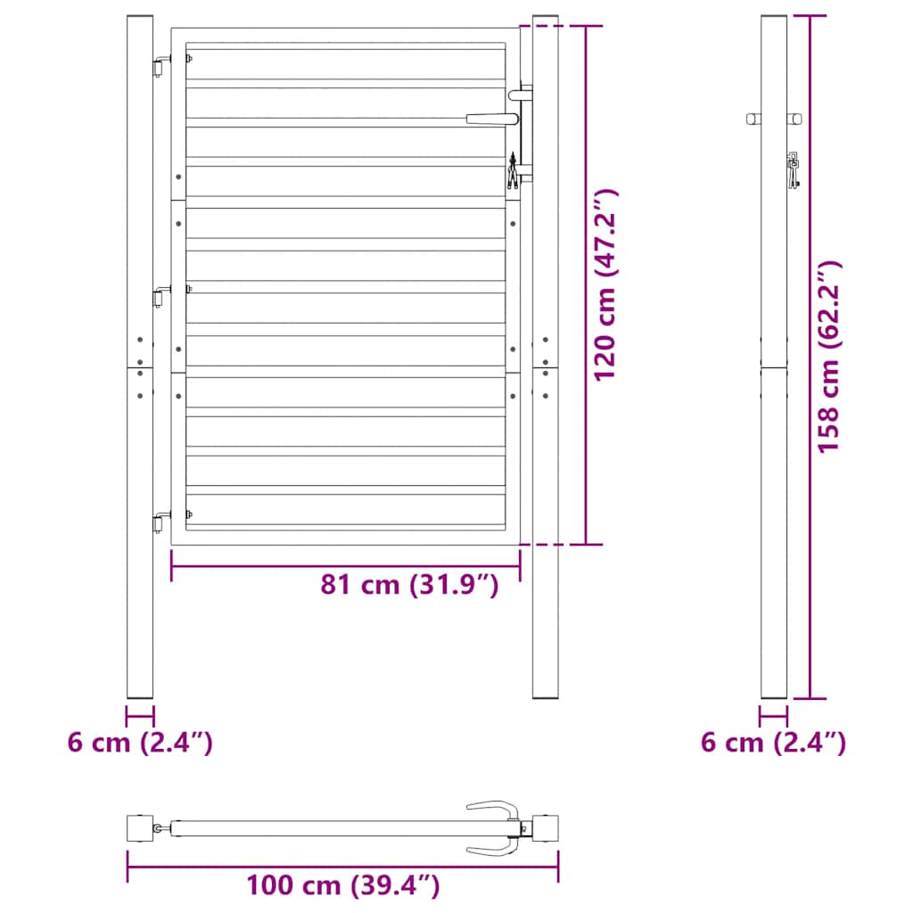 Hageport låsbar svart 100x120 cm aluminium vidaXL