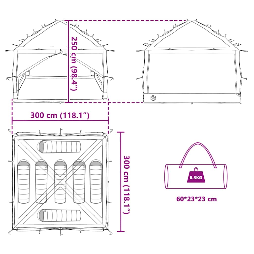 Innertelt 7-Person med tak Grå og Oransje 300 x 300 x 250 cm
